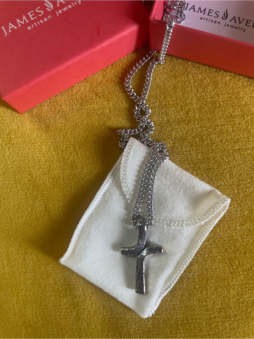 James Avery Men’s Silver Rustic pendant on 20” large curb chain.